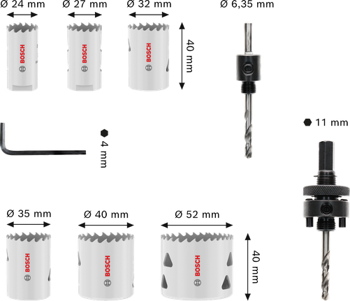 Bosch universaalsete materjalide keermestatud augusaagide komplekt 24–52 mm.